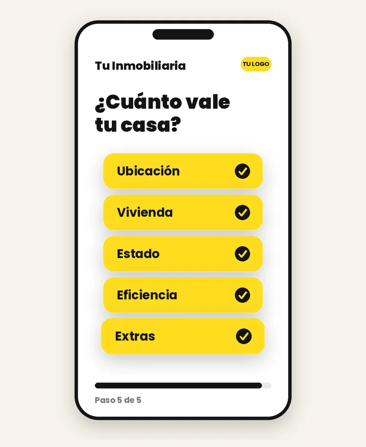Móvil con el tasador marcando los cinco pasos