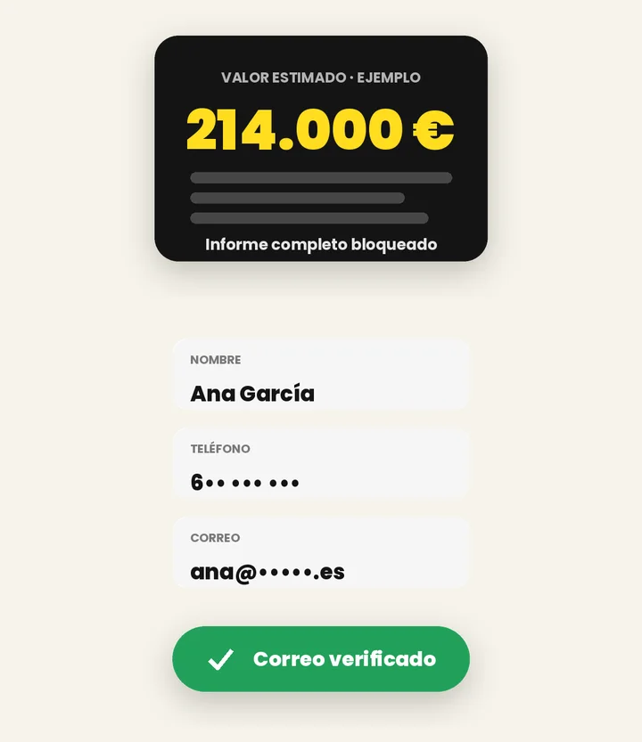 Valoración de ejemplo y formulario con el correo verificado